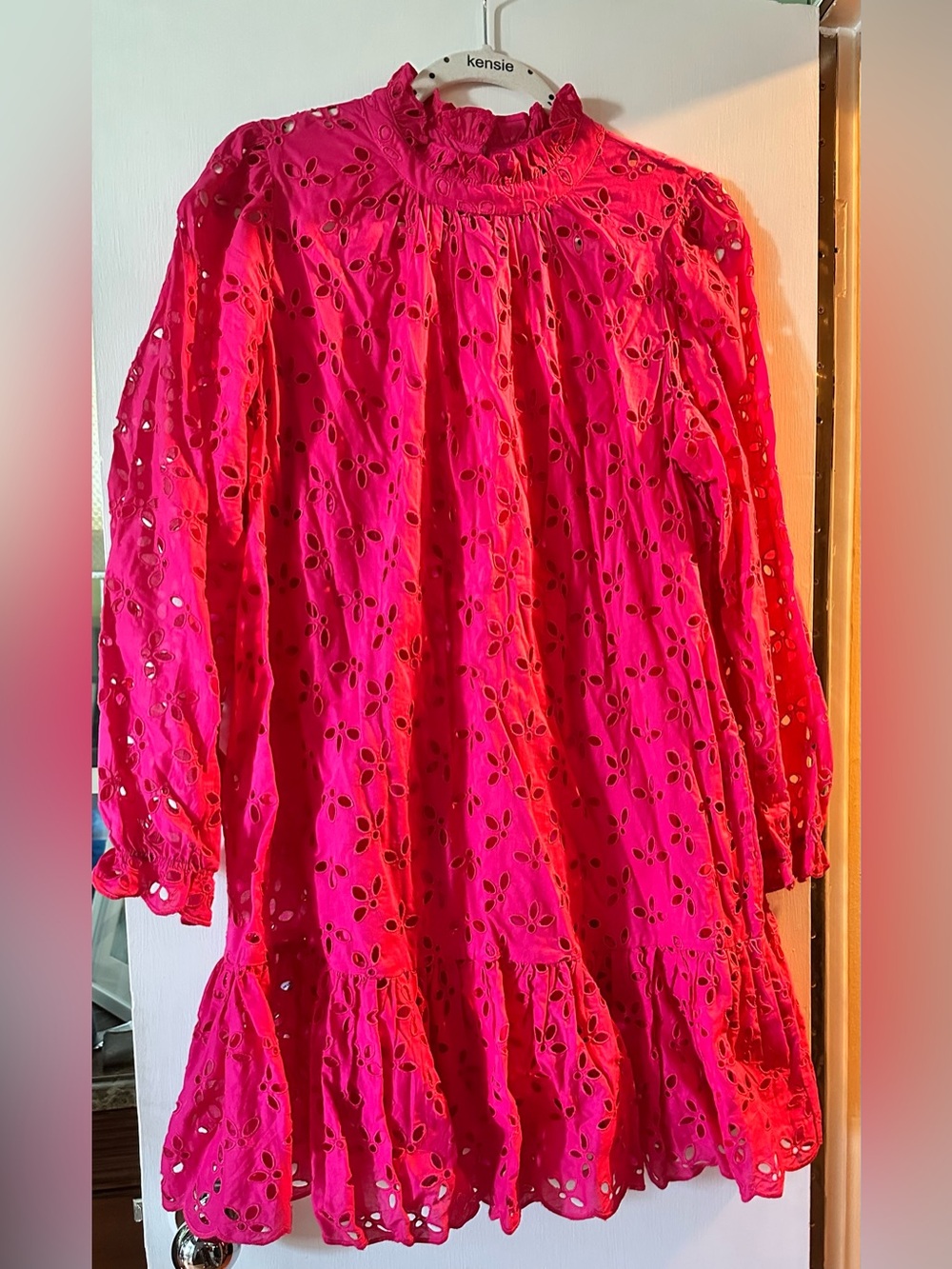J. Crew Bright Fuchsia Eyelet Long Sleeve Dress
